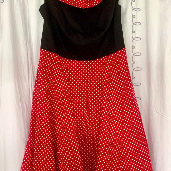 Disney Parks The Dress Shop Minnie Mouse Red Polka Dot Dress Size L Retro Pinup - Picture 3 of 7